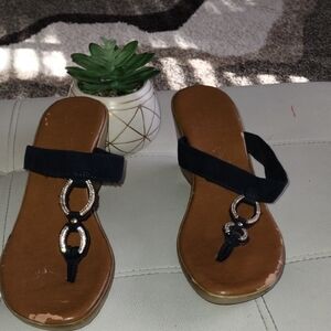 Italian Shoemakers Black Sandals with Silver Details